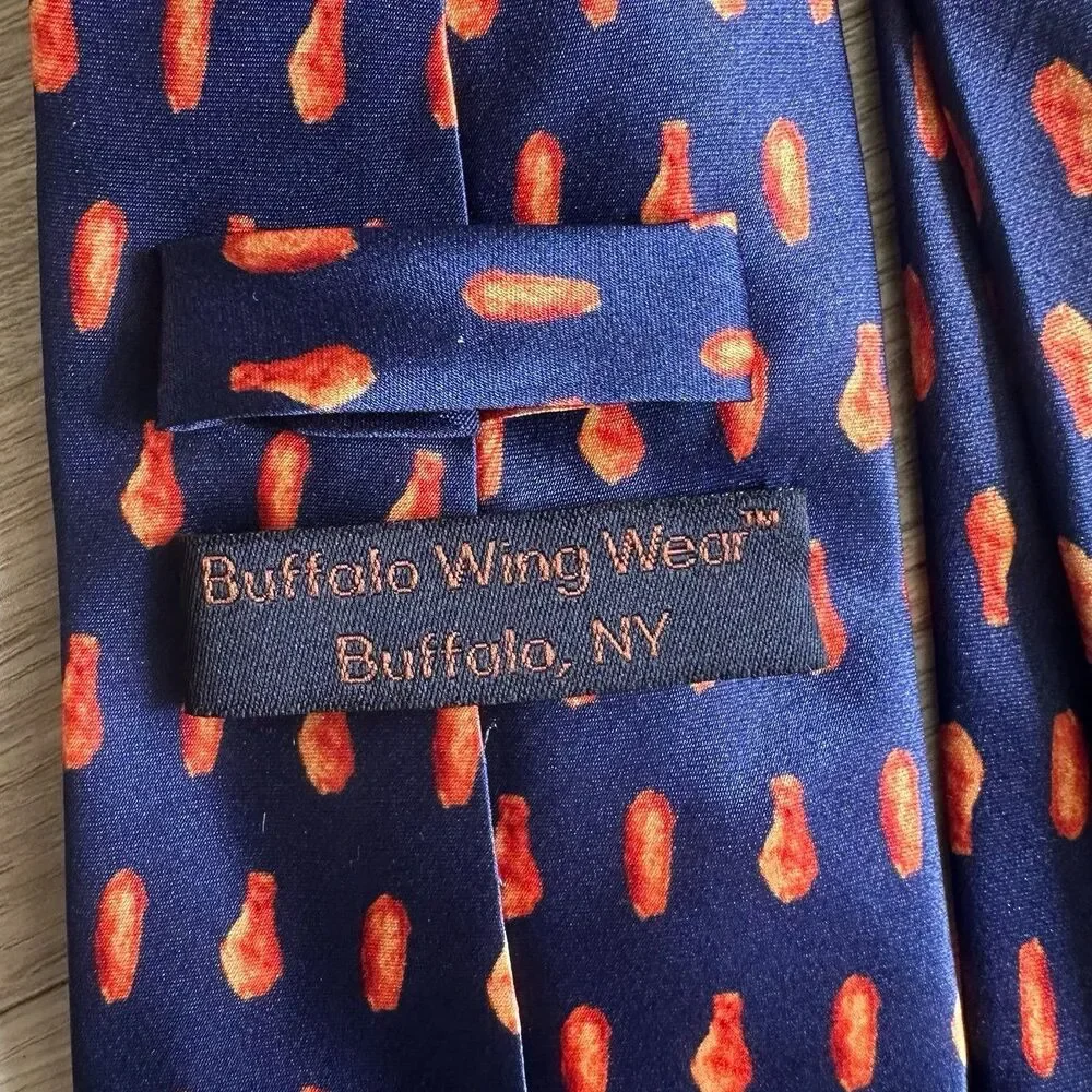 Buffalo Wing Wear Buffalo Chicken Wings 100% Silk Tie Dark Blue
